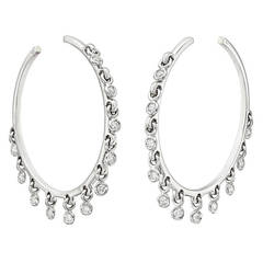 Dior ​Large Diamond Gold Dangle Hoop Earrings