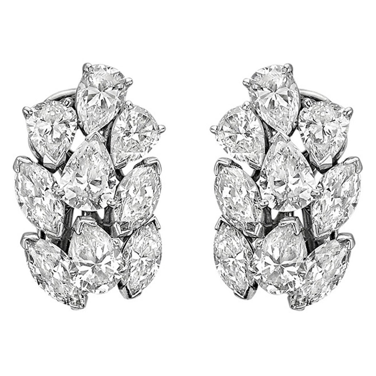 Pear Marquise Diamond Platinum Cluster Earrings