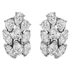 Pear Marquise Diamond Platinum Cluster Earrings