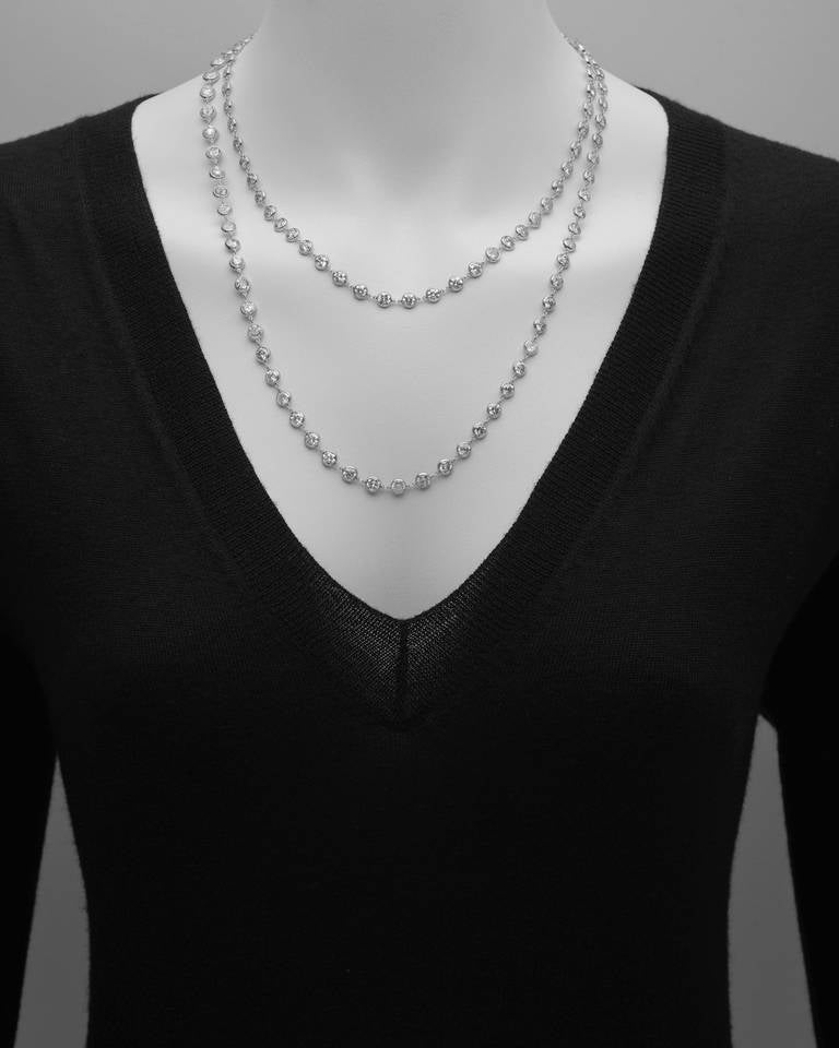 Bezel-Set 50 Carats of Diamonds Chain Long Necklace In Excellent Condition In Greenwich, CT