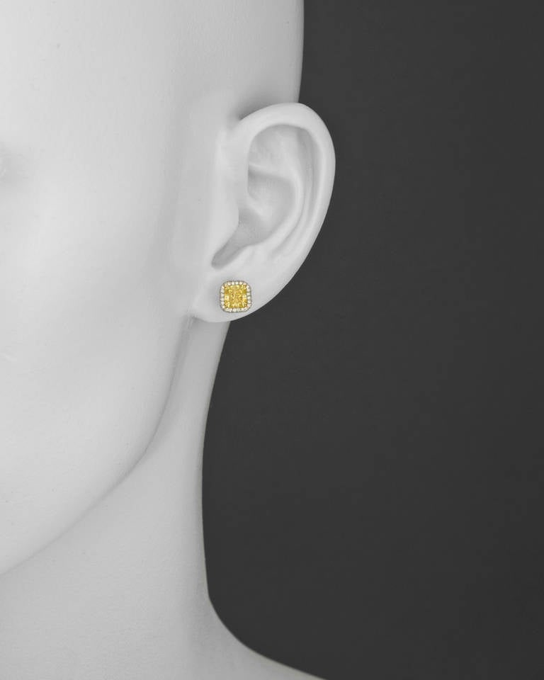 Fancy Vivid Yellow Diamond Stud Earrings (~2 ct tw) 1