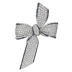 Sapphire Diamond Bow Brooch