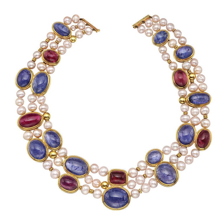 Pearl Tanzanite Rubellite Necklace