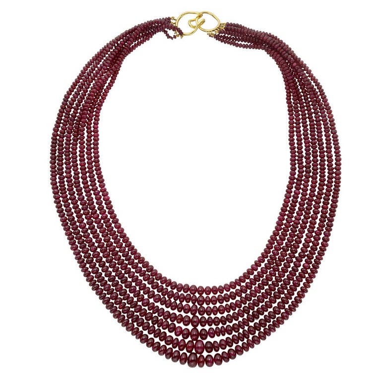 Seven Strand Ruby Bead Necklace
