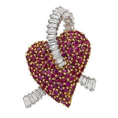 ​Ruby Diamond Heart Brooch 3
