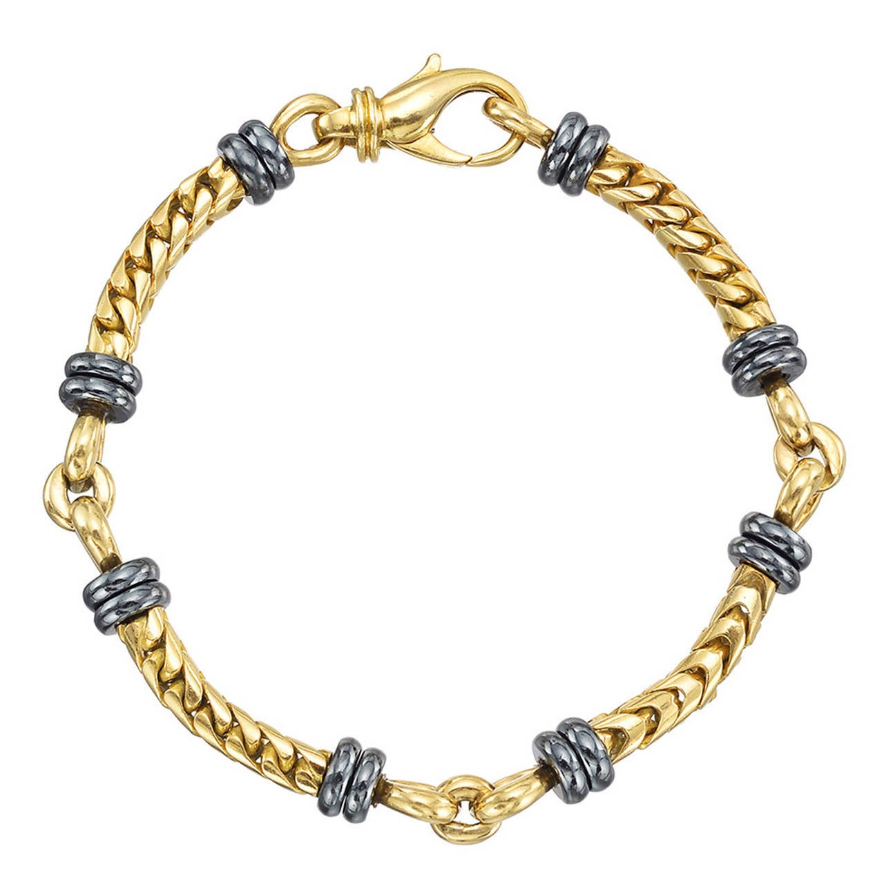 Bulgari Hematite Gold Link Bracelet
