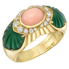 Vintage Cartier Pink Coral Chrysoprase Diamond Gold Cocktail Ring