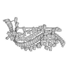 Baguette Marquise Round Diamond platinum Cluster Spray Brooch
