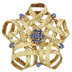 Tiffany & Co. Sapphire ​Gold Stylized Flower Pin