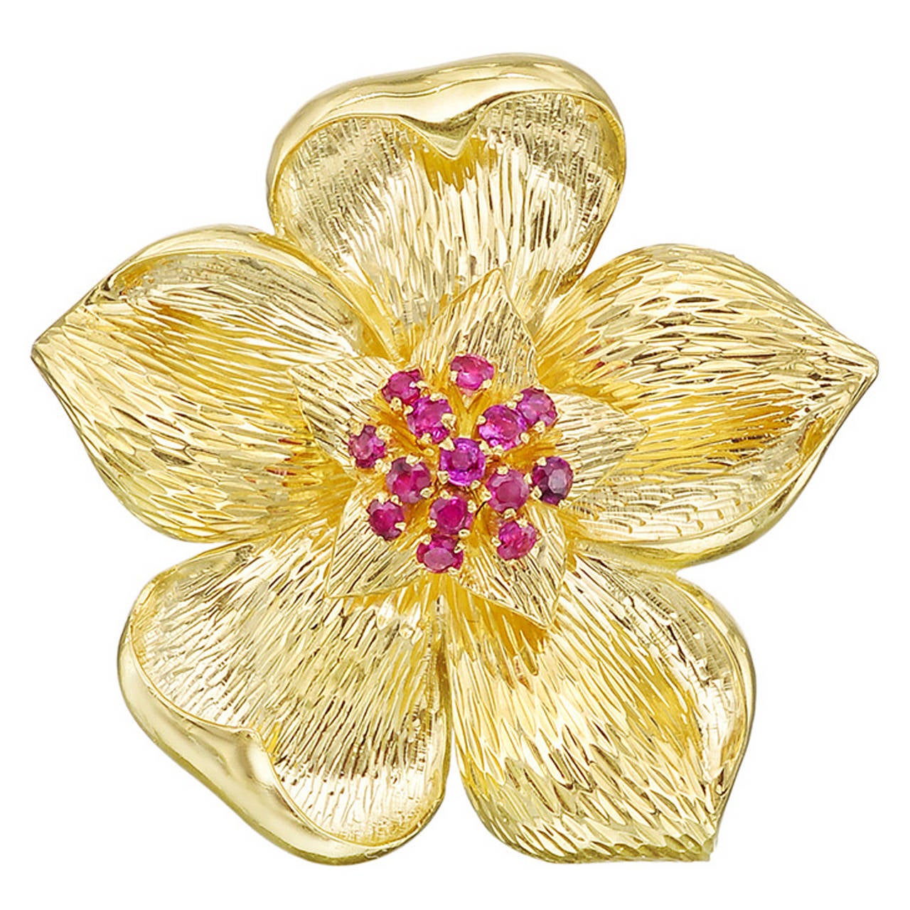 Tiffany & Co. Ruby Gold Flower Pin