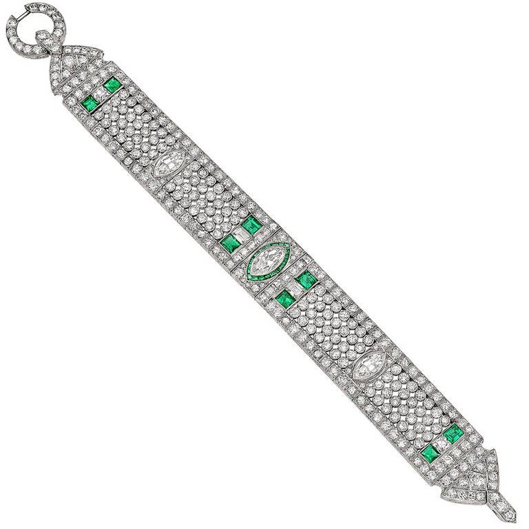 Art Deco Emerald Diamond Bracelet at 1stDibs