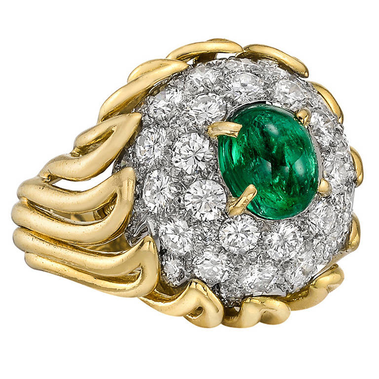 Boucheron Emerald Diamond Dome Ring