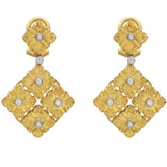 Buccellati Cassetoni Diamond Gold Pendant Earrings