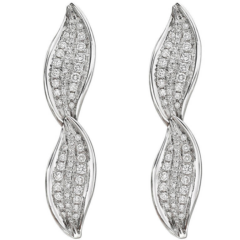 Repossi ​Diamond White Gold Leaf Pendant Earrings