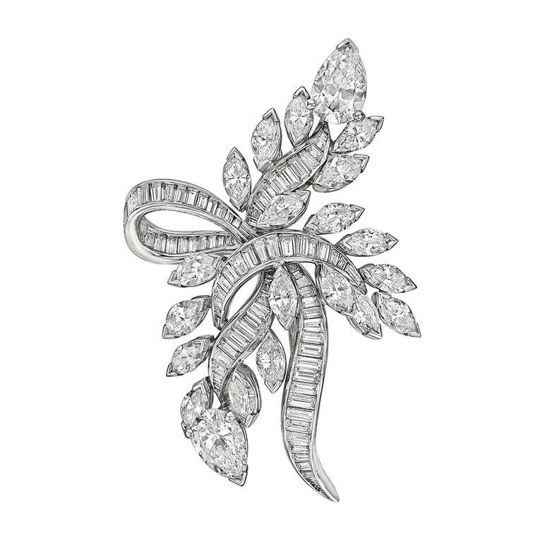 1950s ​Diamond Platinum Spray Ribbon Brooch