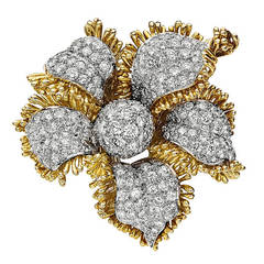 David Webb Diamond Gold Platinum Flower Pin