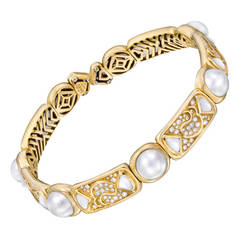 Marina B Pearl Diamond Gold Choker Necklace