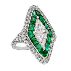Antique Diamond Emerald Platinum Ring