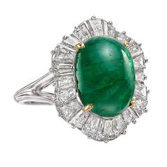 Cabochon ​Emerald Diamond Platinum Ballerina Ring