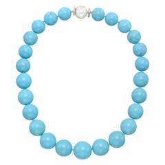 Seaman Schepps Turquoise Bead Necklace with Pearl Clasp