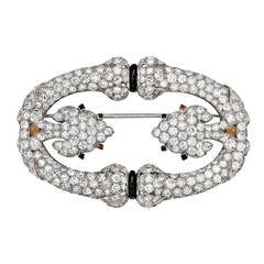 French Art Deco Onyx Diamond Brooch