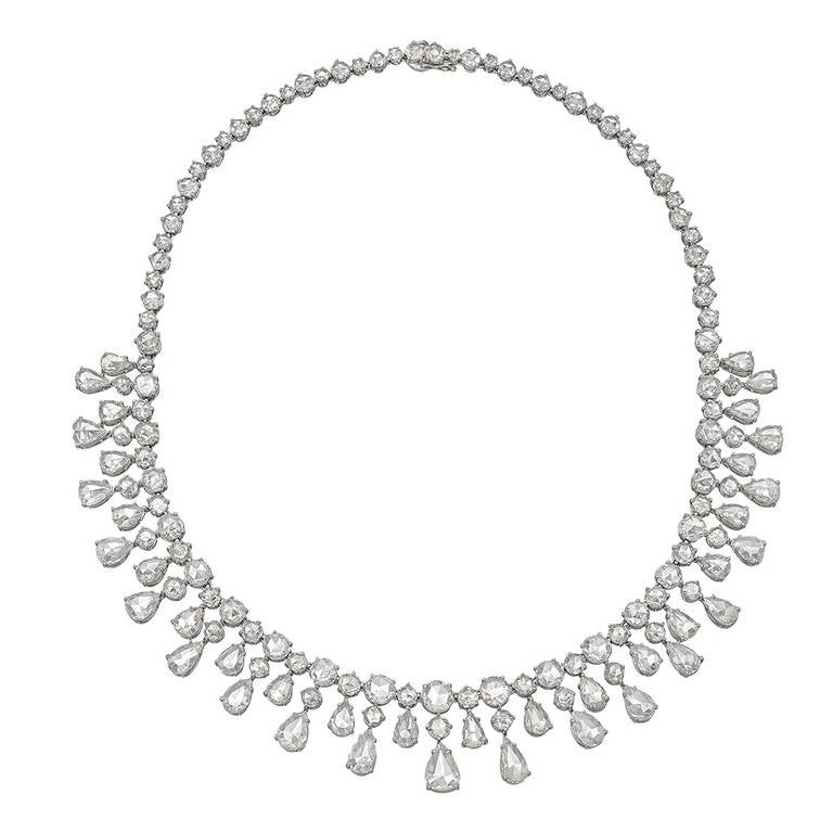 Rose-Cut Diamond Platinum Fringe Necklace at 1stDibs