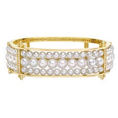 Temple St. Clair Pearl  Diamond Abacus Gold Cuff Bracelet
