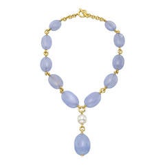 Verdura Chalcedony Pearl Gold Y Necklace