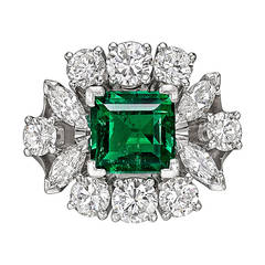 Emerald Diamond Cluster Ring
