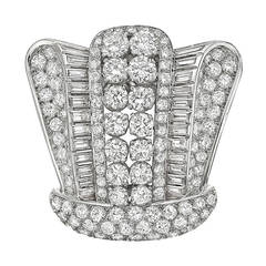 French Diamond Platinum Crown Brooch 10