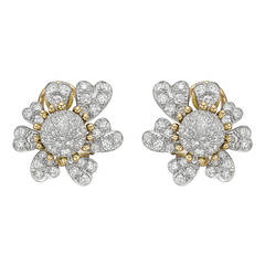 Tiffany & Co. ​Schlumberger Pave Diamond Gold Flower Earclips