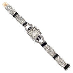 Antique Cartier Lady's Platinum, Diamond & Onyx Art Deco Bracelet Watch