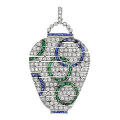 Van Cleef & Arpels Sapphire Emerald Diamond Platinum Pendant