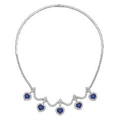 Sapphire Diamond Gold Fringe Collar Necklace