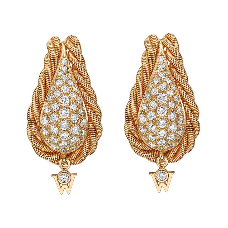 Wellendorff Pave Diamond Gold Earrings at 1stdibs