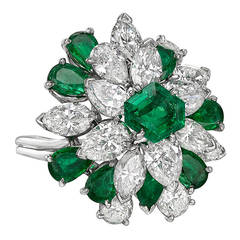 Oscar Heyman Emerald Diamond Cluster Ring