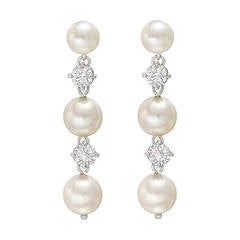 Pearl Diamond Chain Drop Earrings Pearl Diamond Chain Drop Earrings