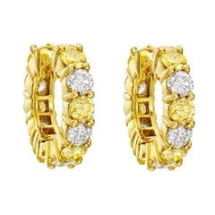 Small Yellow and White Diamond Hoop Earrings Small Yellow and White Diamond Hoop Earrings