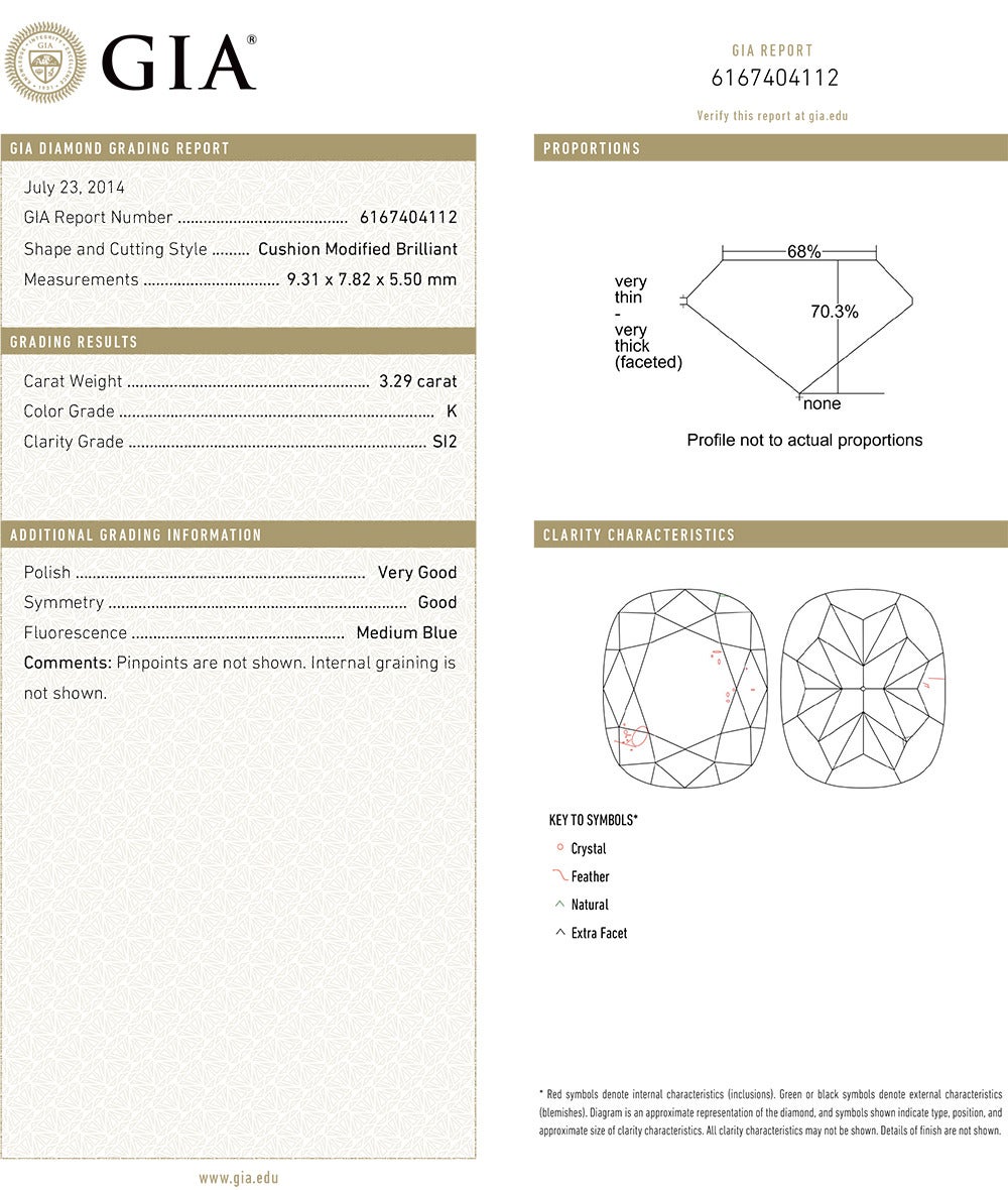 3.29 Carat Cushion-Cut Diamond Engagement Ring