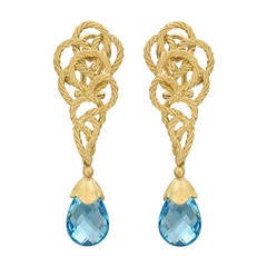 Buccellati Gold & Blue Topaz "Crepe de Chine" Drop Earrings