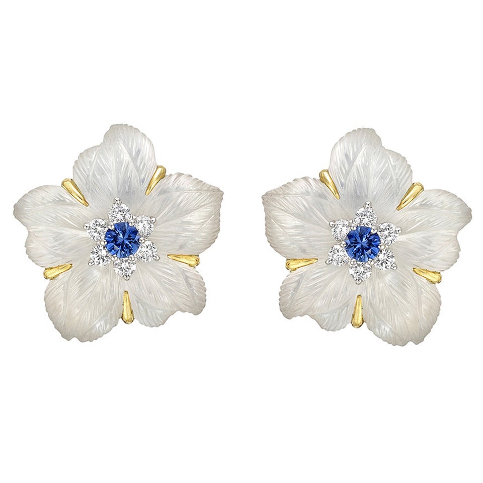 Seaman Schepps ​Rock Crystal and Gem-Set ​Clematis Flower Earrings