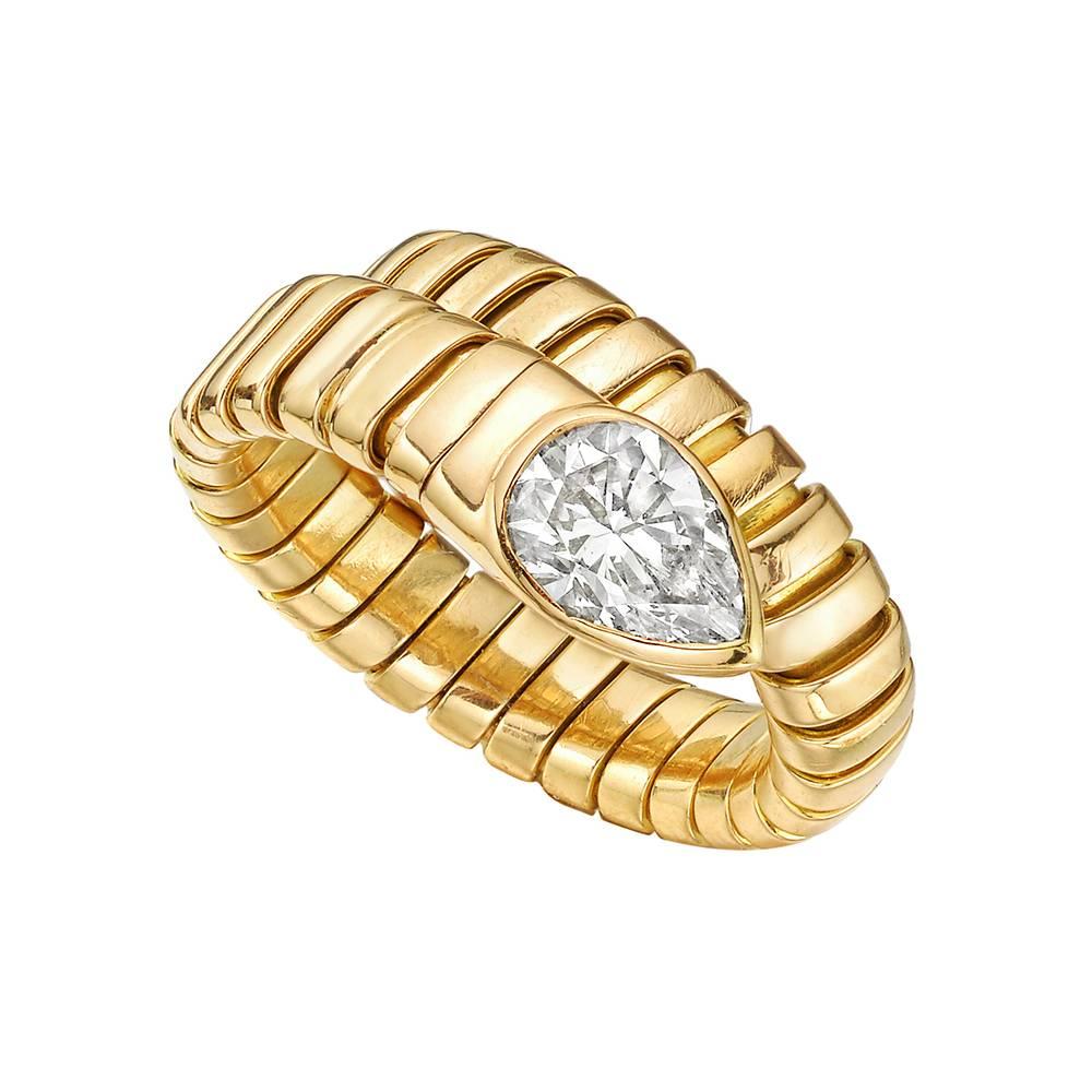Bulgari Tubogas Serpentine Diamond Gold Band Ring at 1stDibs