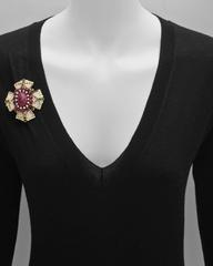 David Webb Emerald Diamond Ruby Maltese Cross Brooch