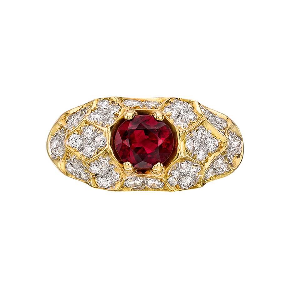 Ruby Diamond Two Color Gold Domed Dress Ring