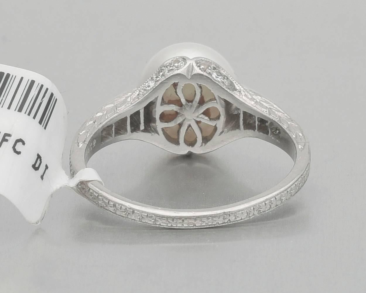 Tiffany & co. Edwardian Pearl Diamond platinum Dress Ring In Good Condition In Greenwich, CT