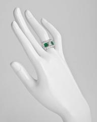 Twin Emerald Diamond Gold Platinum Dress Ring