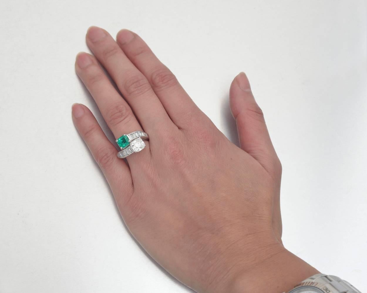 Black Starr & Frost Smaragd Diamant Platin Bypass Ring 1