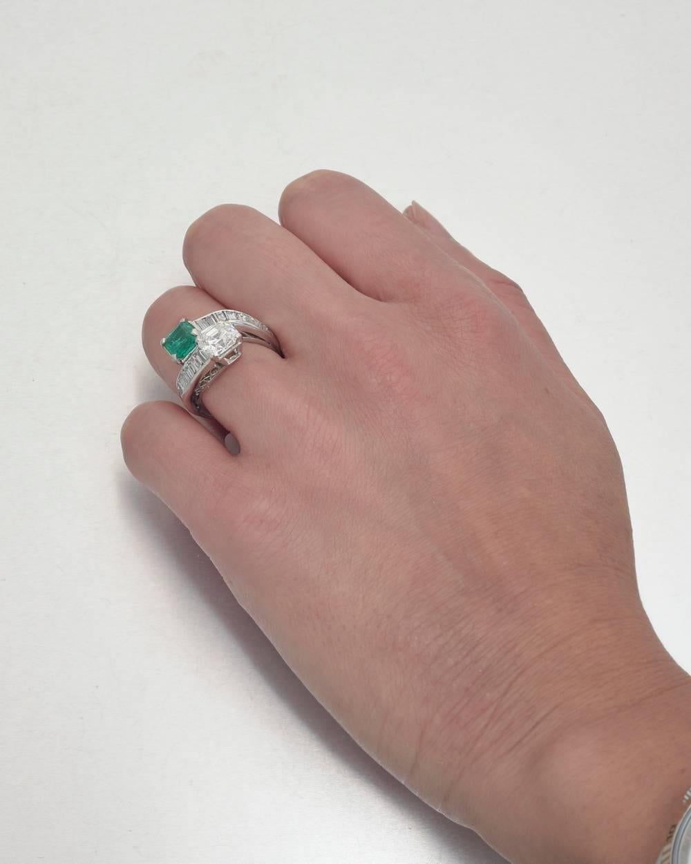 Black Starr & Frost Smaragd Diamant Platin Bypass Ring 2