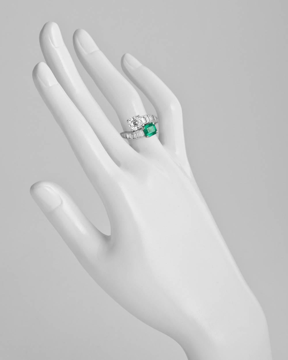 Black Starr & Frost Smaragd Diamant Platin Bypass Ring Damen