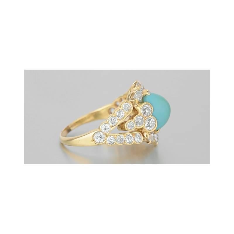 1890s Turquoise Diamond Gold Dress Ring In Excellent Condition In Greenwich, CT
